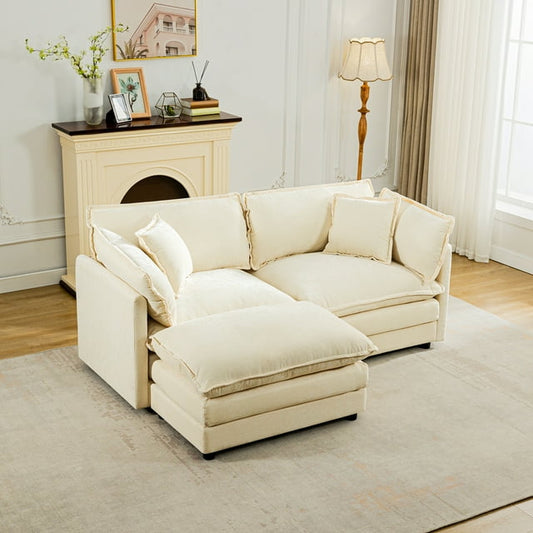 CoolHut Modular Sofa Couches, Oversized 3 Seat Sofa for Living Room, L Shaped Sectional Couch with 1 Ottoman, Modern Sofa Set with Pillows, Beige