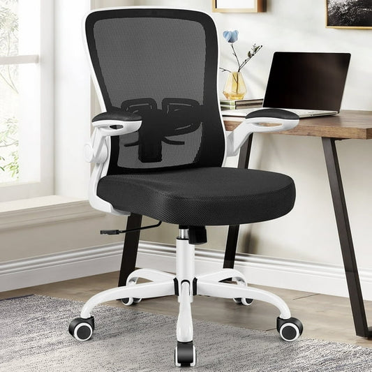 CoolHut Office Chair, Executive Leather Chair Home Office Desk Chairs, Computer Chair with Adjustable Flip-up Padded Arms, Lumbar Support Swivel Desk Chair with Adjustable Hight and Tilt, Black