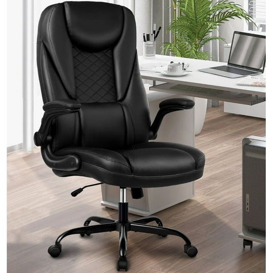 CoolHut Office Chair, Executive Office Chair Big and Tall Office Chair Ergonomic Leather Chair with Lumbar Support, 330lbs, Black
