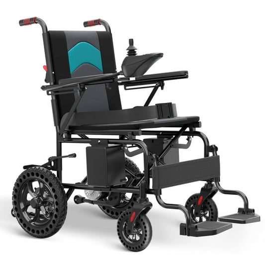 CoolHut Portable Electric Wheelchair for Adults, Smart Motorized Lightweight Foldable Electric Wheelchair with 360° Joystick, 15+ Miles Long-Range Mobility Scooter, Iron Frame, Blue
