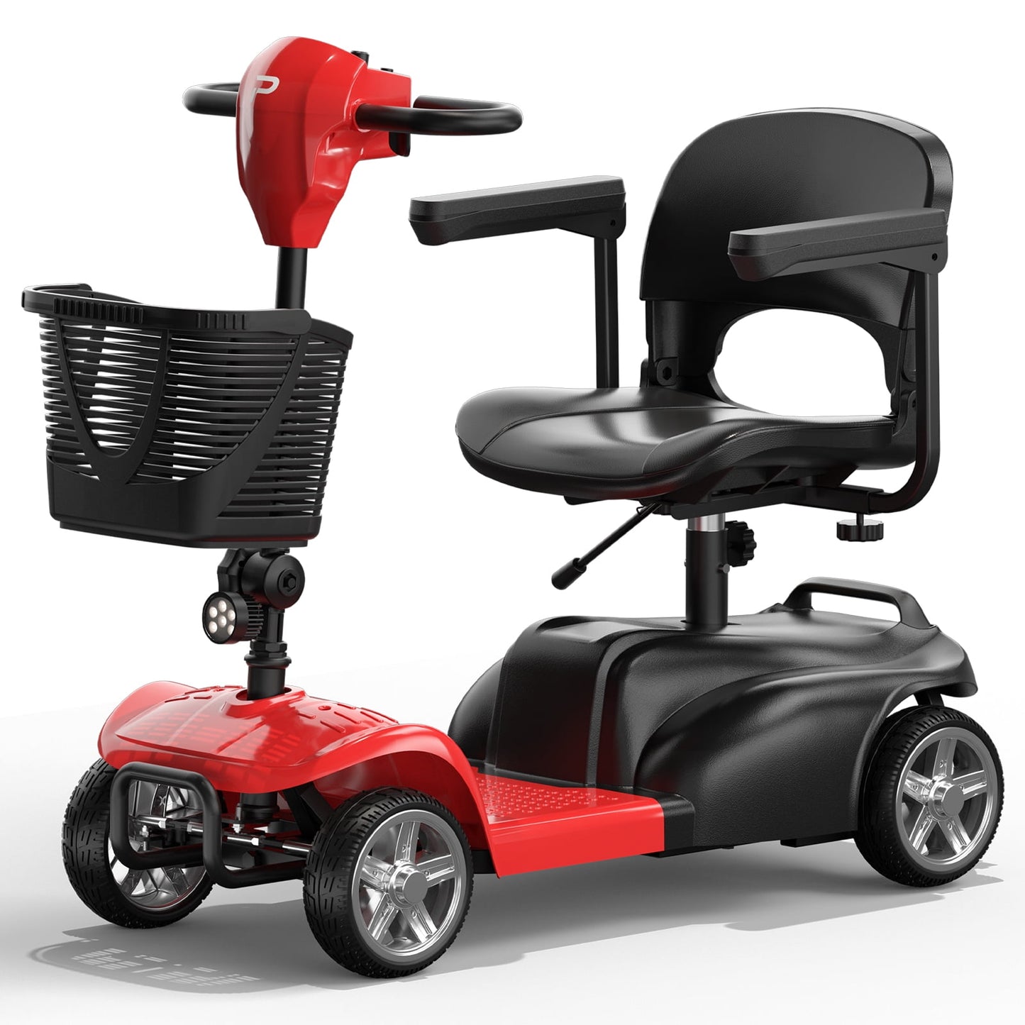 CoolHut Upgrade 4 Wheel Mobility Scooter for Adults, Foldable Powered Mobile for Travel, Lightweight and Portable with LED Headlights and Basket, Red