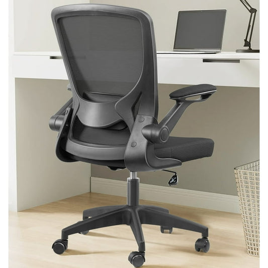 COOLHUT Ergonomic Office Chair, Comfort Home Office Task Chair, Lumbar Support Ergonomic Mesh Desk Chair with Flip-up Arms, 300lbs, Black