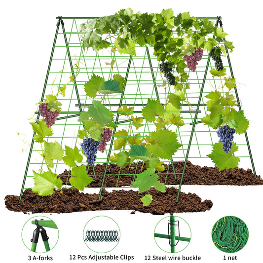 Cucumber Trellis for Climbing Plants Outdoor,48 X 48In Foldable A-Frame Trellis Tall Cucumber Trellis for Raised Bed Garden Trellis for Vegetables with Climbing Net for Bean Squash,Grape Zucchini