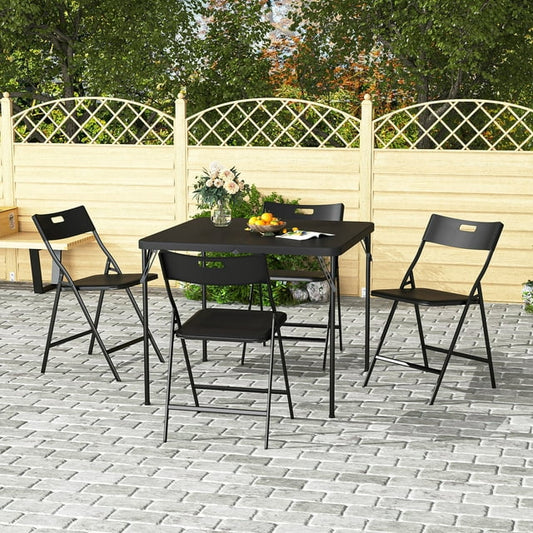 Demifill 5-Piece Folding Card Table and Chairs Set, Outdoor Dining Table Chair Set with 33.5 inch Square Table and 4 Chairs, Portable Card Table with Chairs Set for 4 Players Outdoor Use, Black