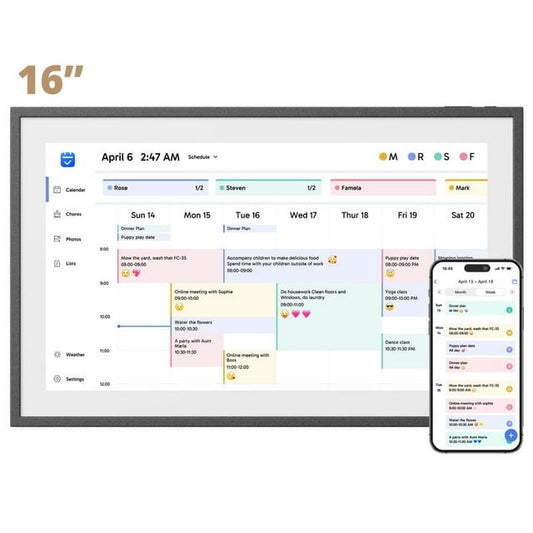 Dragon Touch Digital Calendar with Chore Chart - Full HD 1080P, 16" Interactive Touchscreen, Smart Family Scheduler for Wall or Desk Mounting-Black