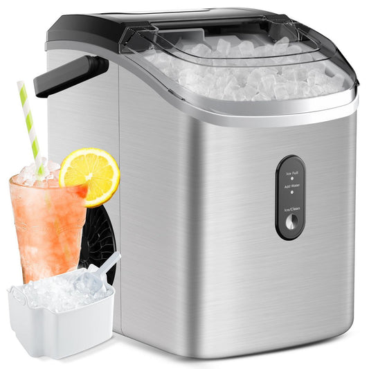 Simzlife 34 Lbs. Countertop Nugget Ice Maker, Silver