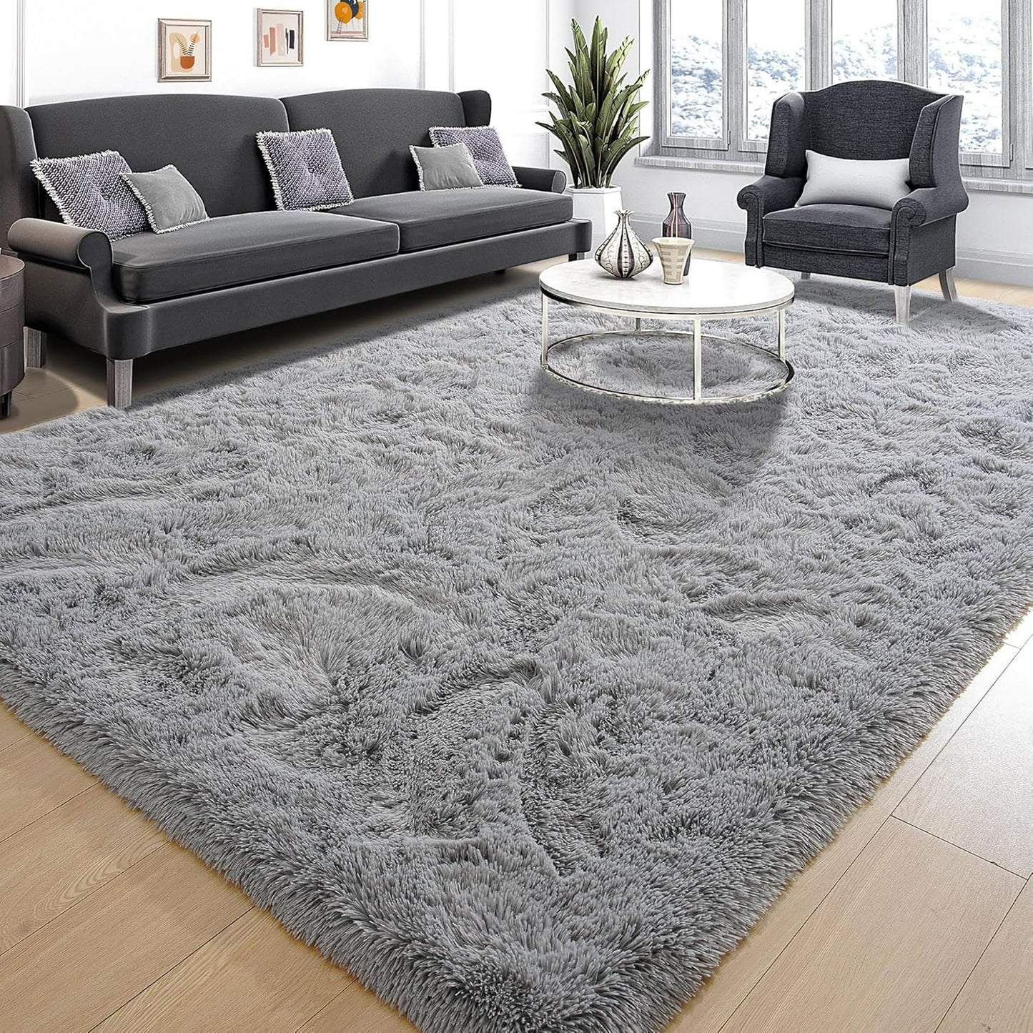 HioHa Area Rugs, 10ft x 8ft Rugs for Living Room Bedroom, Fluffy Rugs & Shaggy Decorative Rug for Indoor Home Floor Carpet Mat Silver Gray