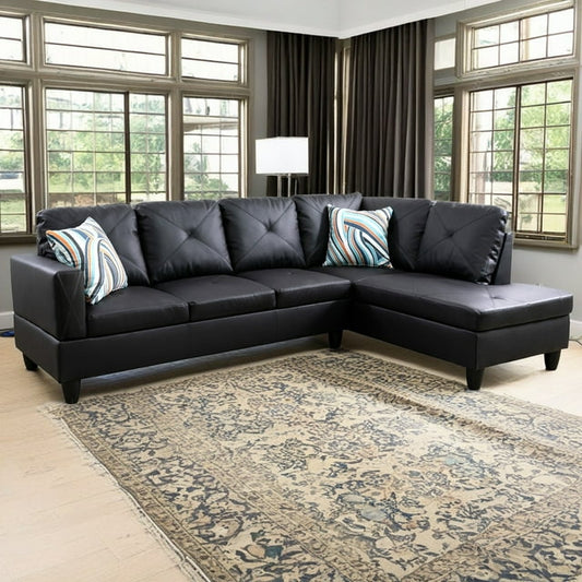 Hommoo Faux Leather 4-Seat Couch Living Room Sofa Set, L Shaped Couch Sofa Set, Chaise Lounge Sectional Sofa for Small Space, Black(No Ottoman)