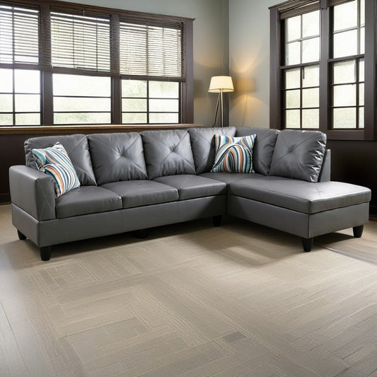 Hommoo Faux Leather Sectional Sofa, Mordern 4-Seat L-Shaped Couch for Small Space Living Room, Apartment, Office, Dark Grey(Without Ottoman)