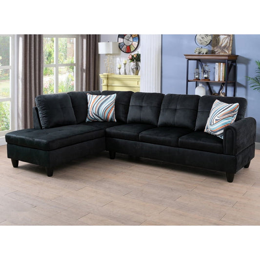 Hommoo Flannel 4-Seat Couch Sofa Set, L Shaped Couch Living Room Sofa Set, Sectional Sofa for Home, Apartment, Dorm, Black(Without Ottoman)