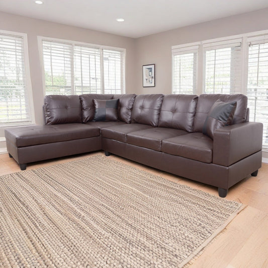 Hommoo Modern Faux Leather Sectional Couch and Sofa Set, L Shaped Sectional Sofa with 17.5" Back Height, Living Room Furniture Sets, Brown(No Ottoman)