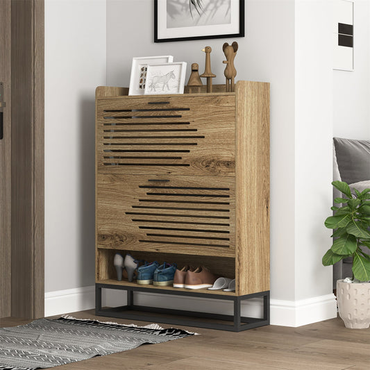 Hommoo Shoe Storage Cabinet, Freestanding Organizer with 2 Flip Drawers, Shoe Rack Multifunctional Cabinet for Entryway ,Brown