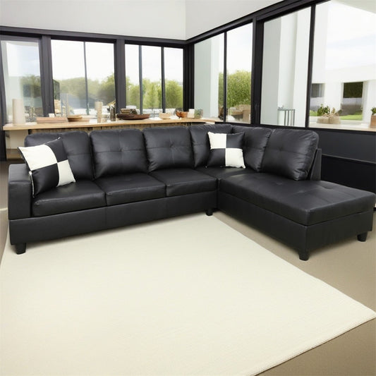 Hommoo Sofa Set, Faux Leather 2-Piece Couch Living Room Sofa Set,L-Shaped Sectional Sofa,Sectional Couches for Living Room, Black