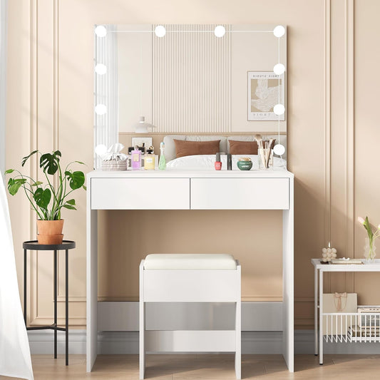 ICEELF Modern Vanity Table Set with Mirror and Lights, 1 Piece, Adult