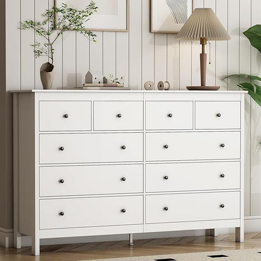 ICEELF White Dresser, 10 Drawer Dresser for Bedroom, 55" Modern Wide Storage Dresser & Chests of Drawers
