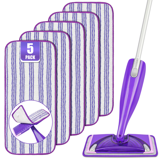 ILAVCLEAN Spray Mop Pad Refill for Wet Jet Mop Washable Microfiber Pads for Multi-Surfaces Cleaning, 5 Pack