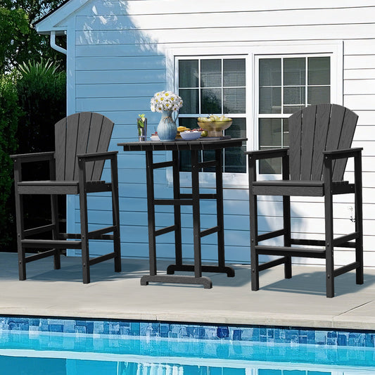 JUSTLET 3 Piece Outdoor Bistro Sets, HDPE Eco-Friendly Bar Sets, High Top Table and Chairs, Indoor/Outdoor Patio Furniture Set, Black