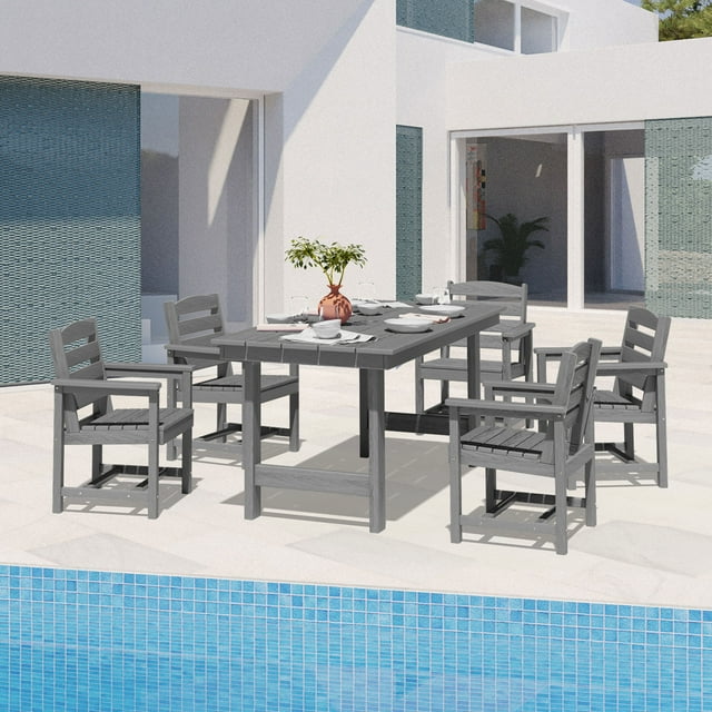 JUSTLET 6 PC Outdoor Patio Furniture Set, Patio Dining Sets, 5 Chairs and 1 Table, Gray