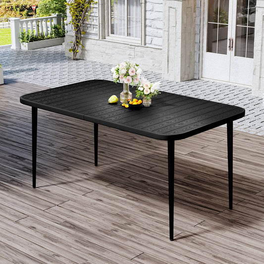 JUSTLET 6-Person Outdoor Rectangular Heavy-Duty Metal Dining Table, Waterproof, Sunproof, Rust-Resistant, All-Weather Patio Dining Table for Backyard, Garden, Deck, and Porch – Black