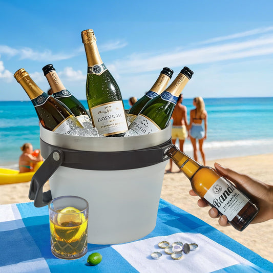 JUSTLET 7 Liter Insulated Stainless Steel Ice Bucket Sets with Ice Tong, Box & Scoop for Parties, White.