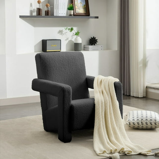 JUSTLET Accent Chair, Upholstered Armchair, Modern Fluffy Chair Comfy Teddy Armchair Comfortable Reading Chair for Living Room Bedroom Office, Black