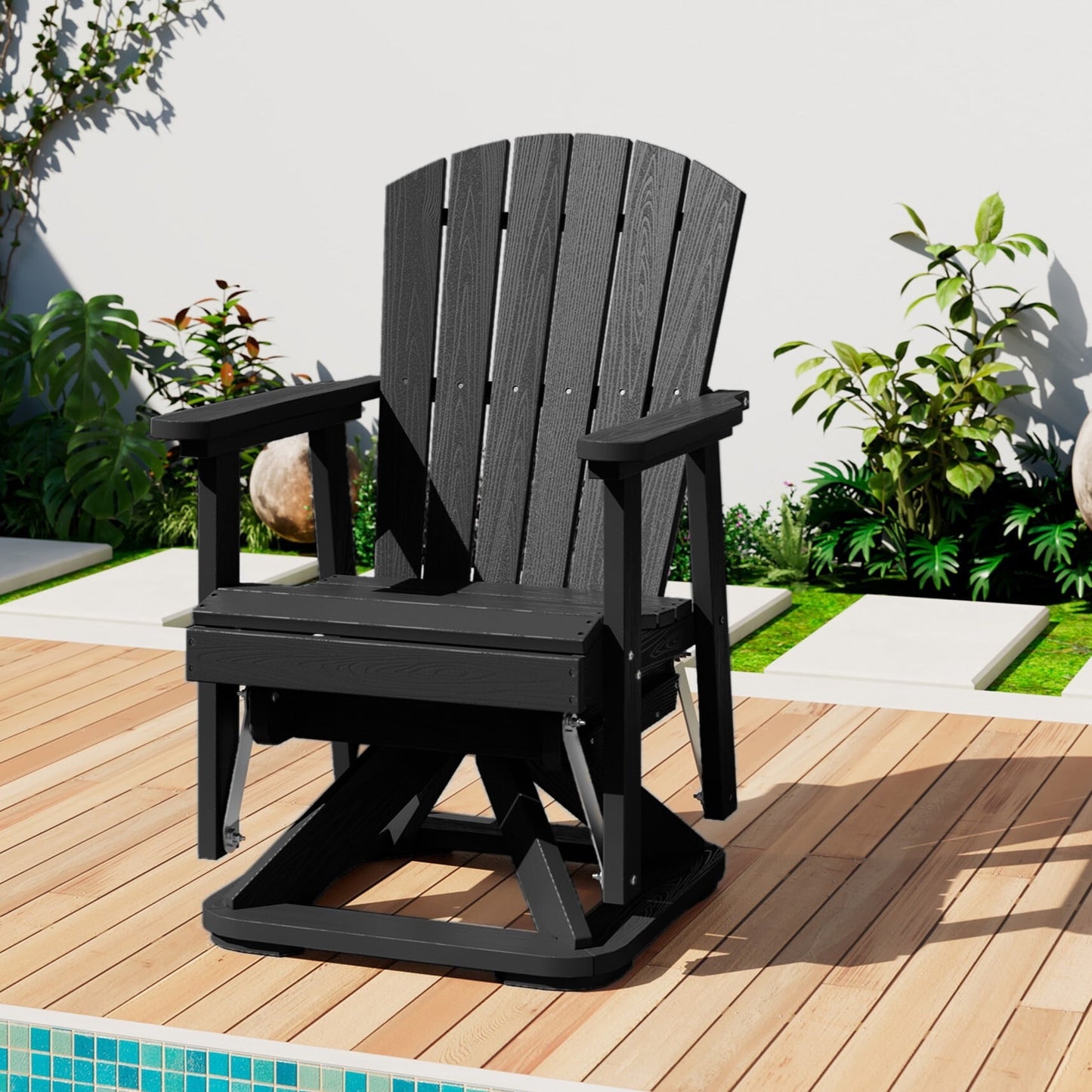 JUSTLET Adirondack Swivel Glider Chair, HDPE Resin Rocking Glider Chair, Black