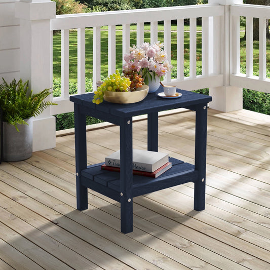 JUSTLET HDPE Double-Tier End Table/Coffee Table/Side Table - Indoor & Outdoor All-Weather, Lightweight & Versatile, Navy Blue