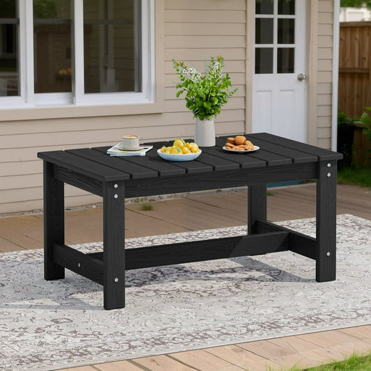 JUSTLET Outdoor Coffee Table, Rectangle Patio Coffee Table, All Weather Adirondack Coffee Table for Garden, Balcony, Deck, Pool, Indoor or Outdoor Use-Black