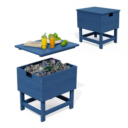 JUSTLET Outdoor Cooler Table with 2 Gallon Ice Bucket,Detchable Top Lid, Patio Bar Table for Poolside, Party, Camping, Picnic, Navy