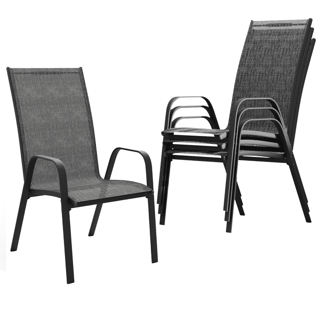 JUSTLET Patio Dining Chairs Set of 4, Outdoor Stackable Armrest Chairs Space Saving, Gray
