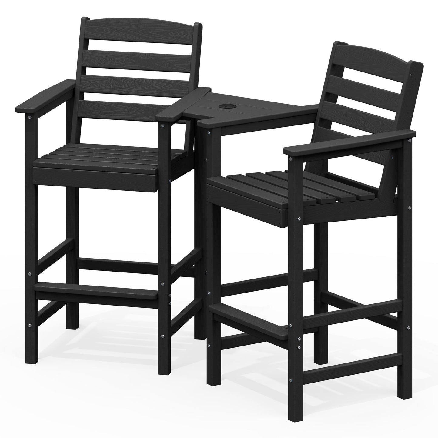 JUSTLET Tall Adirondack Chair Set of 2 with Connecting Tray, HDPE Weather Resistant Patio Bar Stools, Black
