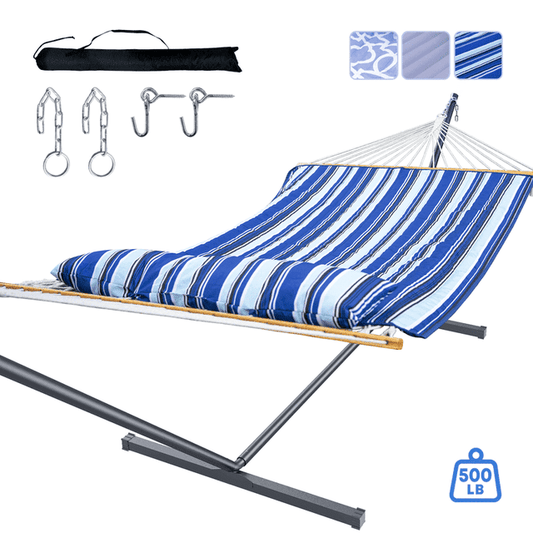 KEESTP Heavy Duty Double Hammock with Stand - 500 lbs Capacity, Easy Setup & Detachable Pillow for Indoor/Outdoor Relaxation