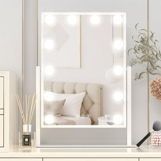 KUOSE Vanity Mirror with Lights, 10X Magnification Adjustable Brightness & Color Temperature, 360° Rotatable, Perfect for Makeup Artists & Home Use