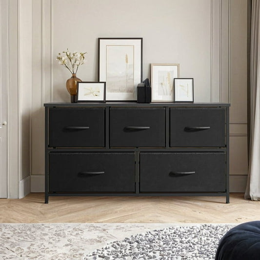 Kadyn Wide Chest of Drawers Dresser for Bedroom with 5 Drawers, Black
