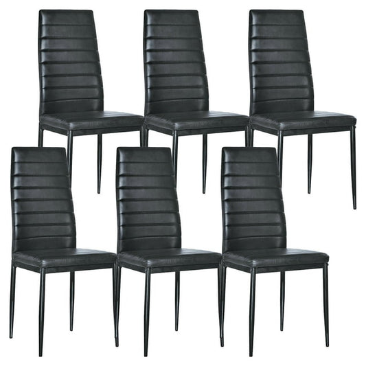 Kepooman Modern PU Dining Chairs Set of 6, Texture High Backrest Dining Chairs, kitchen Side Chairs for Kitchen Living Room Bedroom, Black