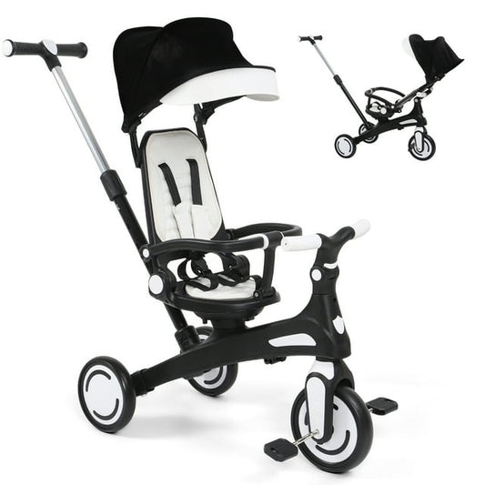 Skyhot Kids' Tricycle Stroller, 7-in-1 Multifunctional Baby Trike Balance Bike with Adjustable Parent Handle, Toddler Bike for Ages 1-5, Black