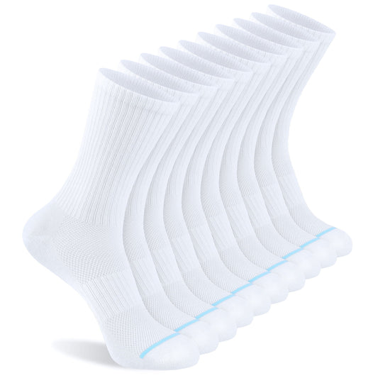LOOIKOOS 10 Pairs Crew Socks for Women, Womens Crew Socks Lightweight Thin Long Socks with Arch Support High Socks Women Casual Socks White