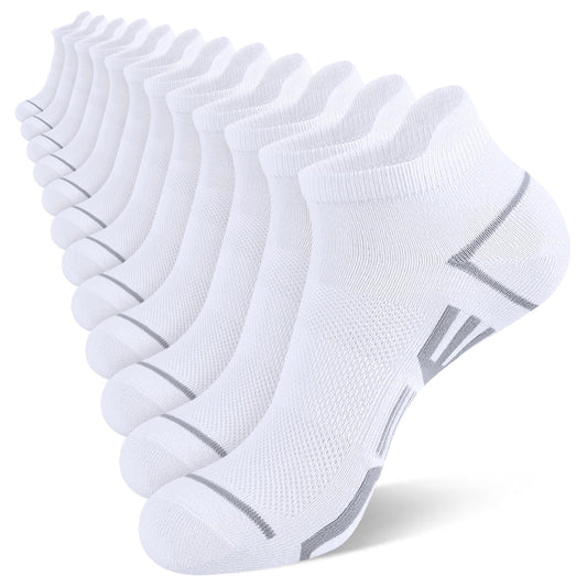 LOOIKOOS 12 Pairs Mens Ankle Socks Thin Athletic Sports Running Short Low Cut Socks for Men With Heel Tab White Socks