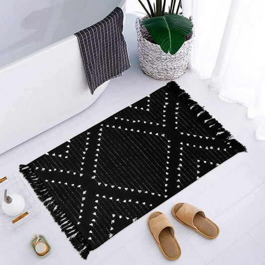 Lahome 2'x3' Small Black Area Rug, Cotton Woven Boho Throw Rug with Tassel, Washable Moroccan Rugs for Bathroom Bedroom Entryway Kitchen Dorm