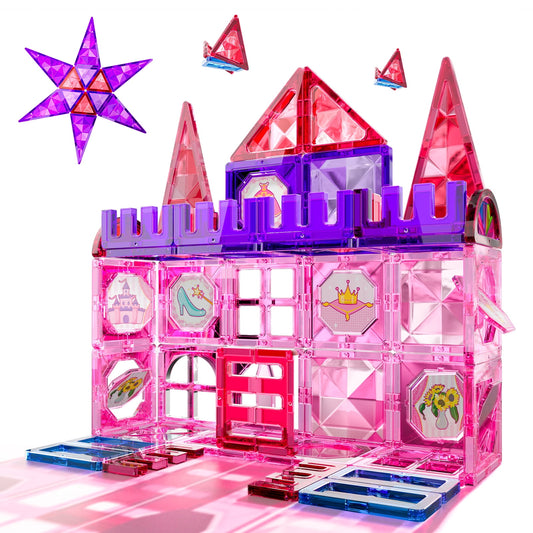 Lucky Doug Picasso Tiles Magnetic Building Toys for Girls, 54 Pcs Magnetic Tiles for Ages 4-8, Gifts for 2 3 4 5 6 Years Old Girls