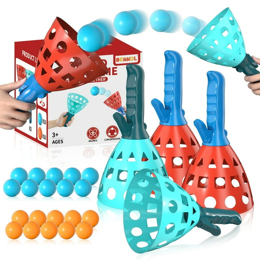 Lucky Doug Backyard Outdoor Game Toys for Kids Ages 3-5-8, Pop Pass Catch Ball Game Set with 4 Launchers Recivers & 20 Balls