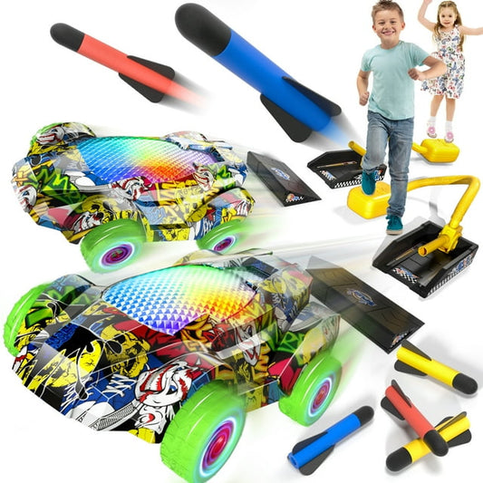 Lucky Doug Toddler Toys Gifts for 3 4 5 6 Year Old Boys, 6 Foam Rocket & 2 Car Launcher Outdoor Outside Toys for Kids Toddlers Boys