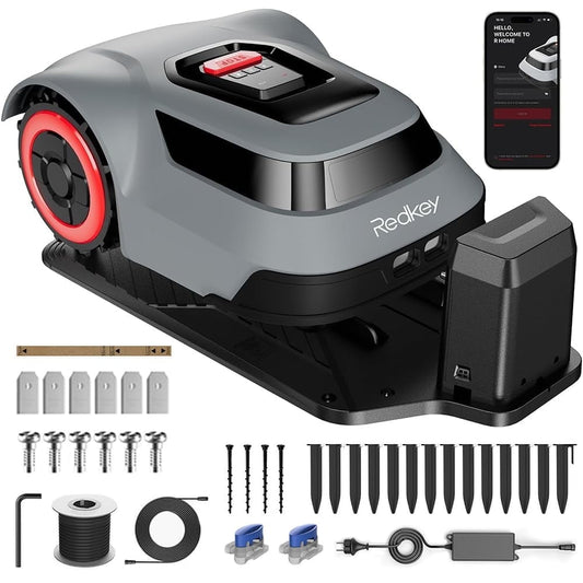 Redkey MGC500 Robot Lawn Mower with 393ft Stable Boundary Wires for 0.12 Acre (1/8 Acre), Auto Mapping & Recharge, 45% Climbing, Automatic Robotic Lawn Mower w/Precise Location & Breakpoint Detection