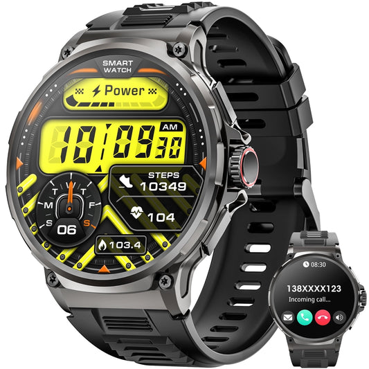 Mingdaln 2025 New 1.85 inch Men's Military Smart Watch for Android and Iphone Devices (Black)