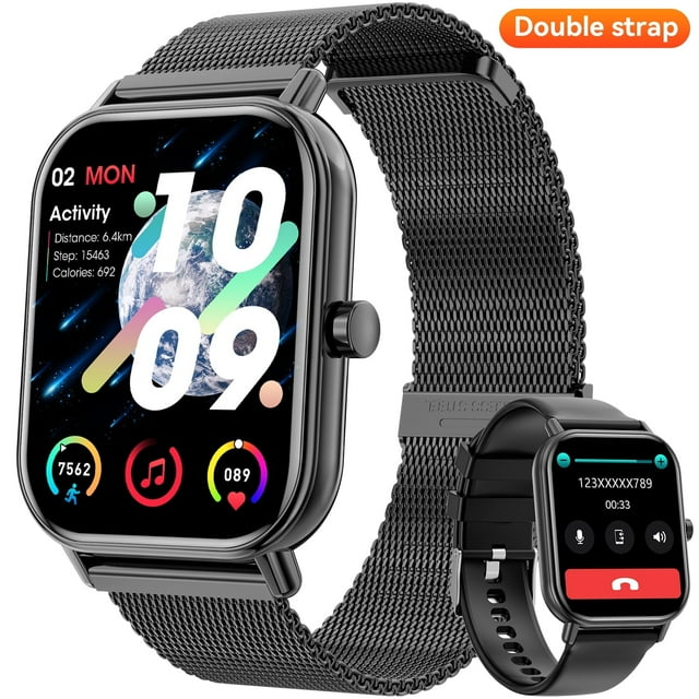 Mingdaln Smart Watch for Android and Iphone, IP68 Waterproof, Suitable for Women Men 100 Sports Modes 1.85 inch Fitness Tracker, with Answer/Make Calls/Message Reminder, （Milano Steel Band）