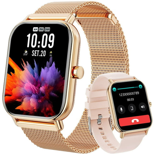 Mingwear 1.85-inch Women's Smartwatch, Fitness Tracker for Android and Iphone, IP68 Water Resistant, 100 Sport Modes with Answer/Dial/Message Alerts (Milanese Steel Band)