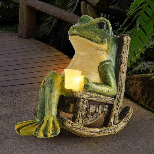 Miniature Frog Garden Statue Home Easter Gifts Decorations Fairy Garden Accessories Outdoor Lights Solar Garden Frog Decor Art Housewarming Gift for Patio,Yard,Lawn Ornament