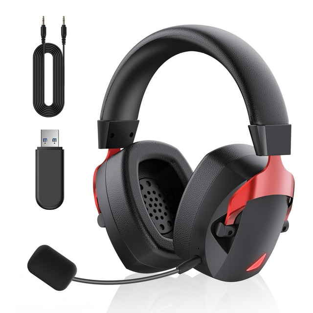 Mollan Wireless Gaming Headset for PC, PS4, PS5, Switch, Cell Phone - Black & Red RGB