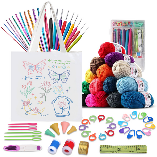 BCOOSS Crochet Kit for Beginners Adults 73PCS Crochet Hook Set with Crochet Yarn Canvas Tote Bag Crochet Accessories and Supplies