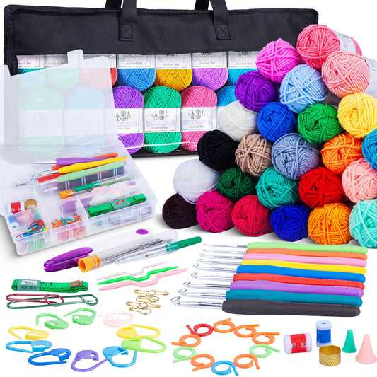 BCOOSS 113PCS Crochet Kit for Beginners Adults Crochet Hook Set with Crochet Yarn，Needles, Accessories